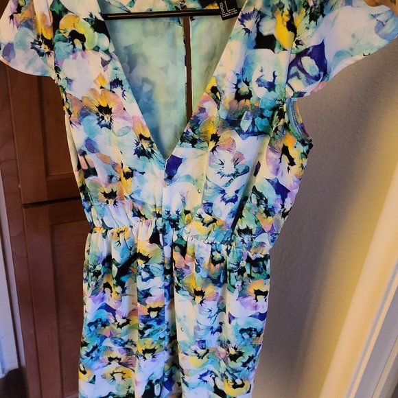 Floral watercolor romper-pink, purple, blu… - Picture 4 of 12